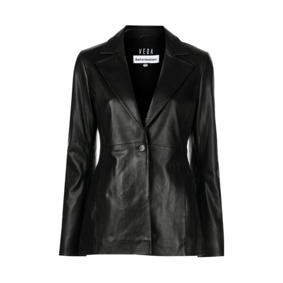 Reformation Veda Bowery Leather Blazer Black Size XS - Picture 14 of 14